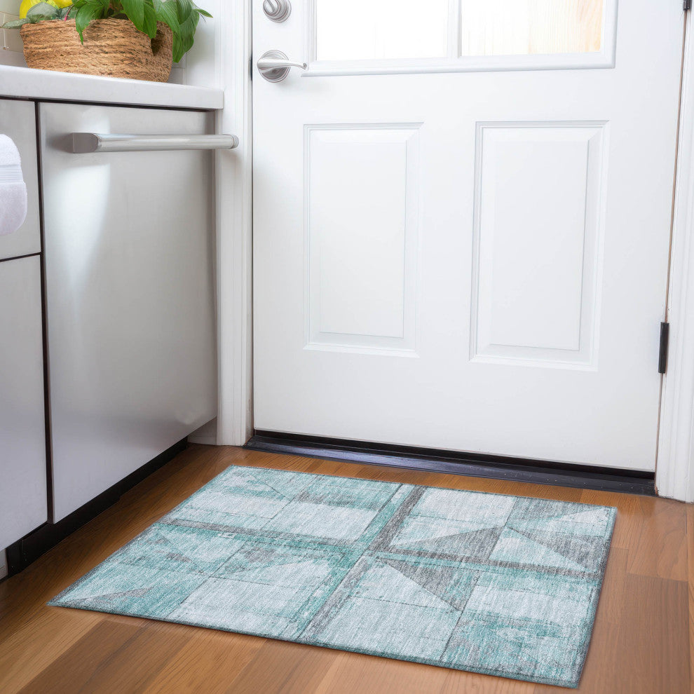 Machine Washable Indoor/Outdoor Chantille ACN1875 Teal 1'8" x 2'6" Rug