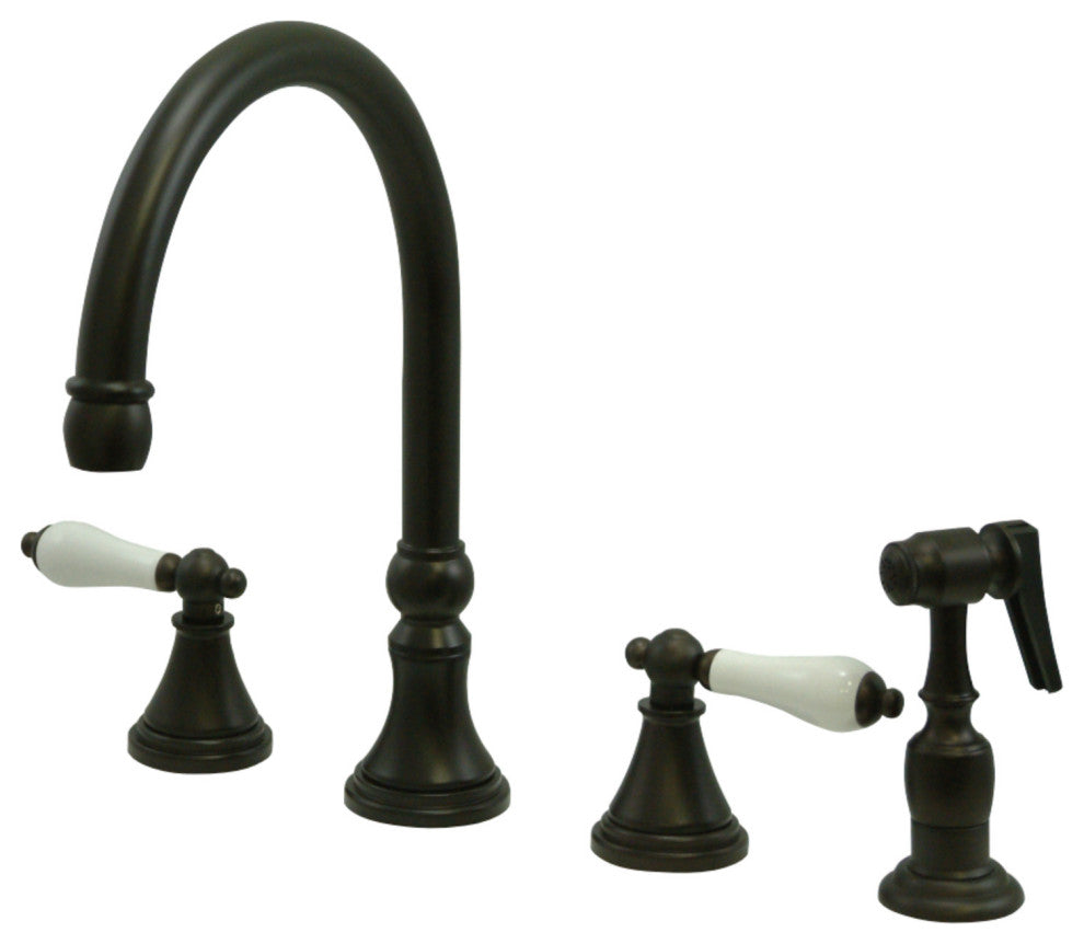 Kingston Brass Widespread Kitchen Faucet With Brass Sprayer, Oil Rubbed Bronze
