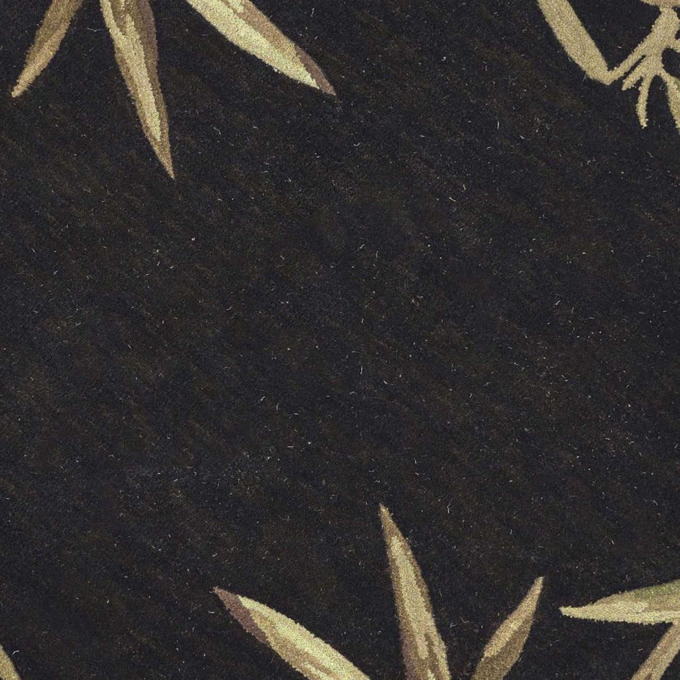 HomeRoots 8' Black Hand Tufted Bordered Tropical Bamboo Round Indoor Area Rug