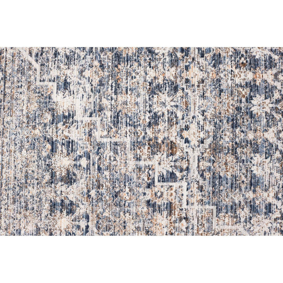 Ava Distressed Arabesc Area Rug, Navy, 7'10"x9'10"
