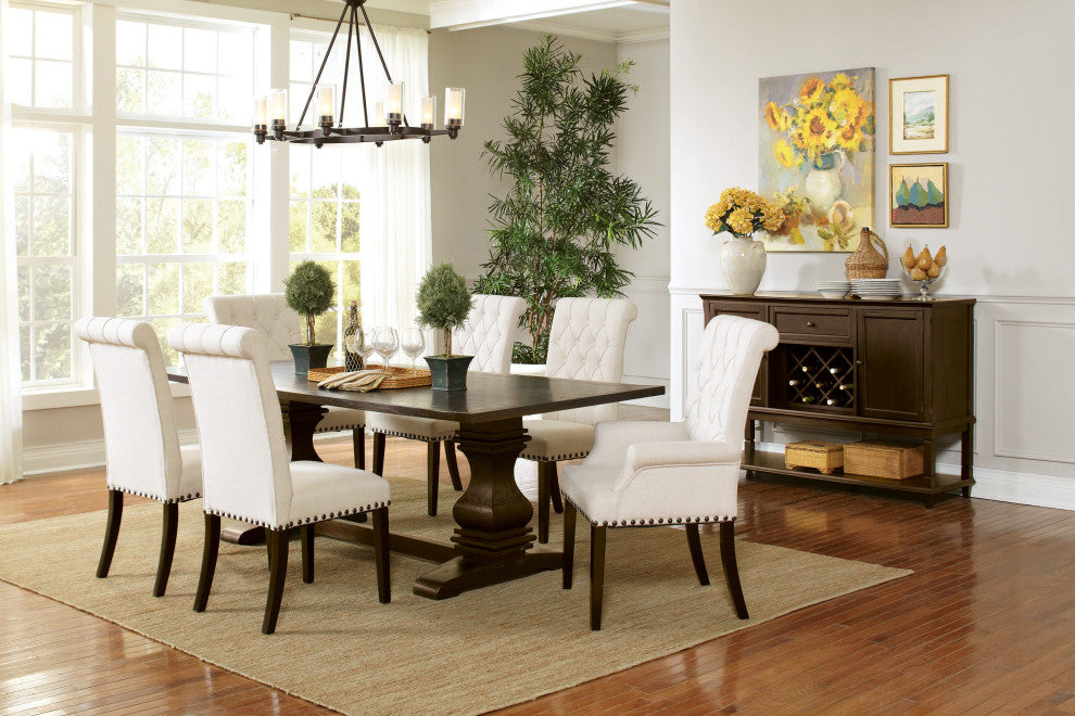 Fabric Dining Armchair with Nailhead Trim, Beige