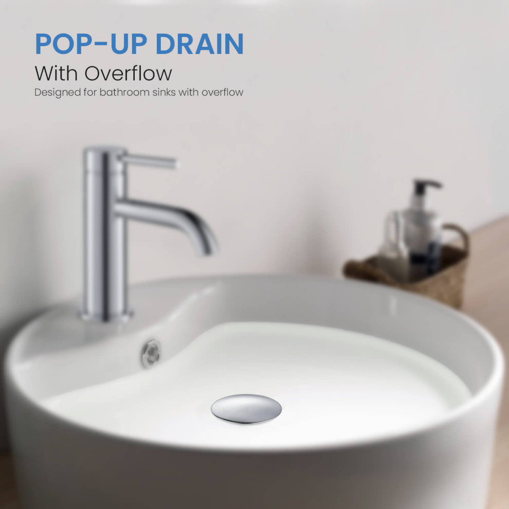 Pop Up Drain Stopper Full Cover With Overflow, KPW102, Chrome