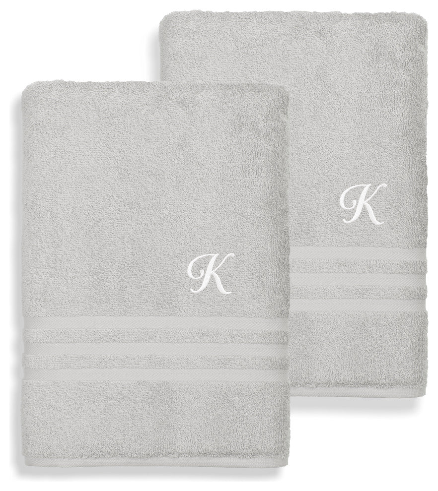 Denzi Bath Towels With Monogrammed Letter, Set of 2, K