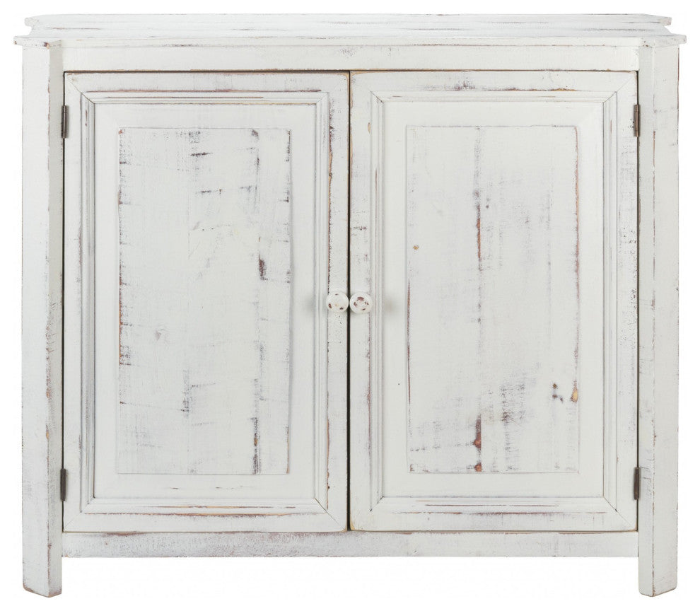 Distressed White Wooden Two Door Accent Cabinet