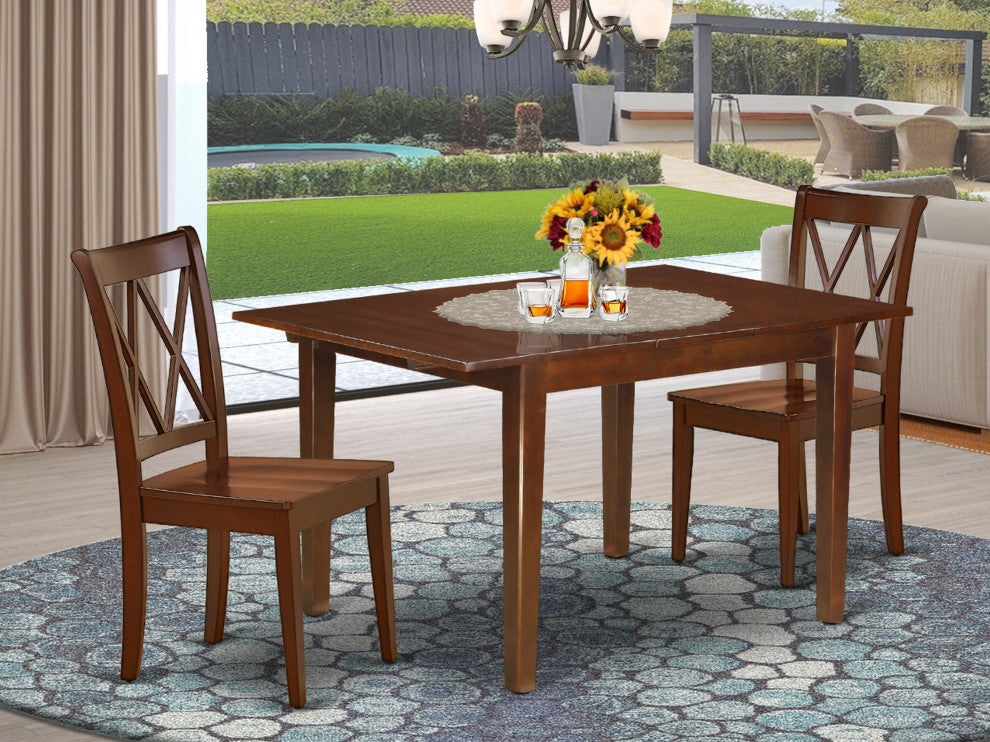 3Pc Rectangular 42/54 Inch Table With 12 In Leaf And 2 Double X Back Chairs