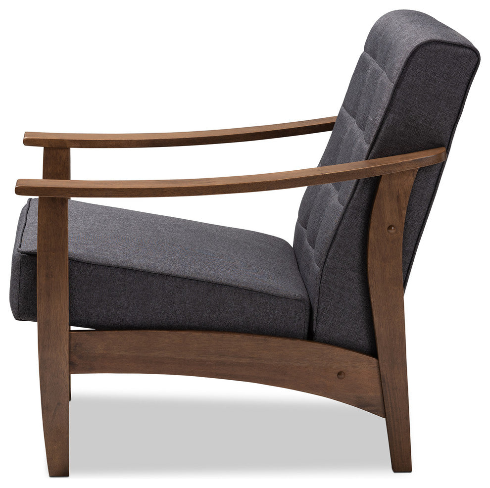 Abel Midcentury Modern Gray Fabric Walnut Wood Lounge Chair
