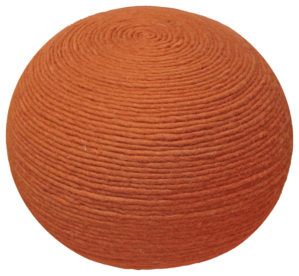 Ellie Round Pouf in Orange Wool With Polyester Filling