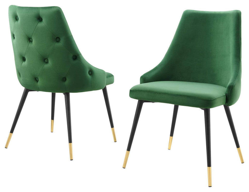 Side Dining Chair, Set of 2, Velvet, Green, Cafe Bistro Restaurant Hospitality
