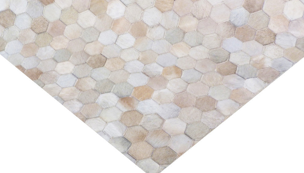Mosaic Leather Cowhide Light Beige Area Rug