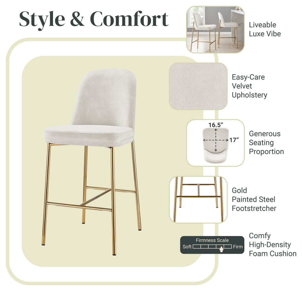 Keisha Counter Stool, Set of 2, Arcadia Cream, Velvet