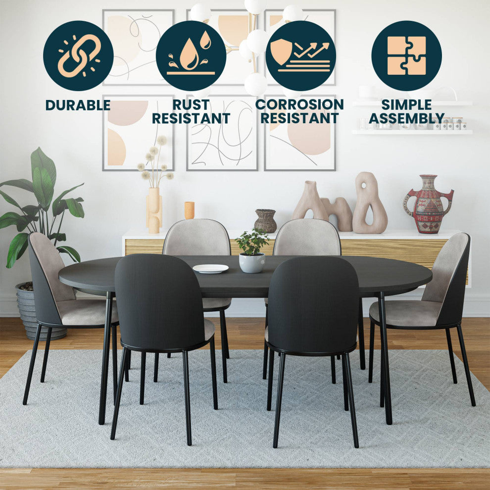 LeisureMod Tule Dining Side Chair With Upholstered Seat and Steel Frame, Black/Charcoal