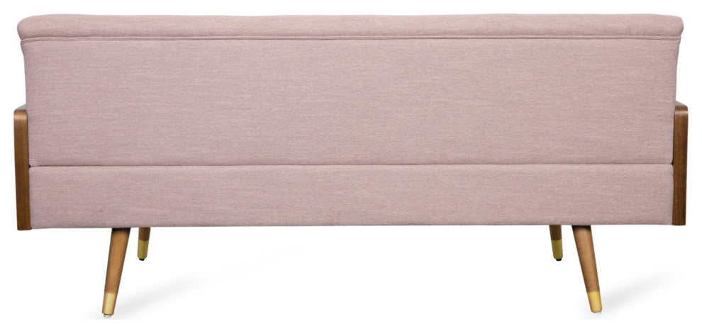 GDF Studio Aidan Mid Century Modern Tufted Fabric Sofa, Light Blush/Dark Walnut