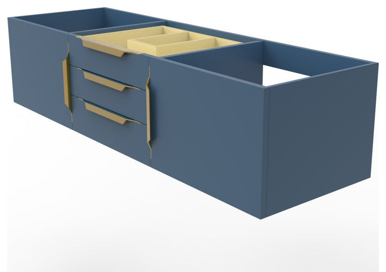 CastelloUSA Alpine 60" Wall Mounted Vanity, Base Only, Blue, Gold Handles