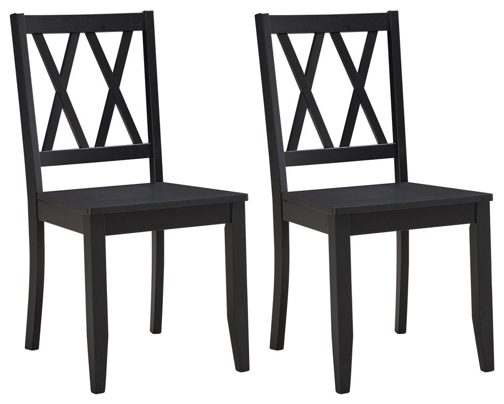 Set of 2 Double-X Back Wood Chairs, Black