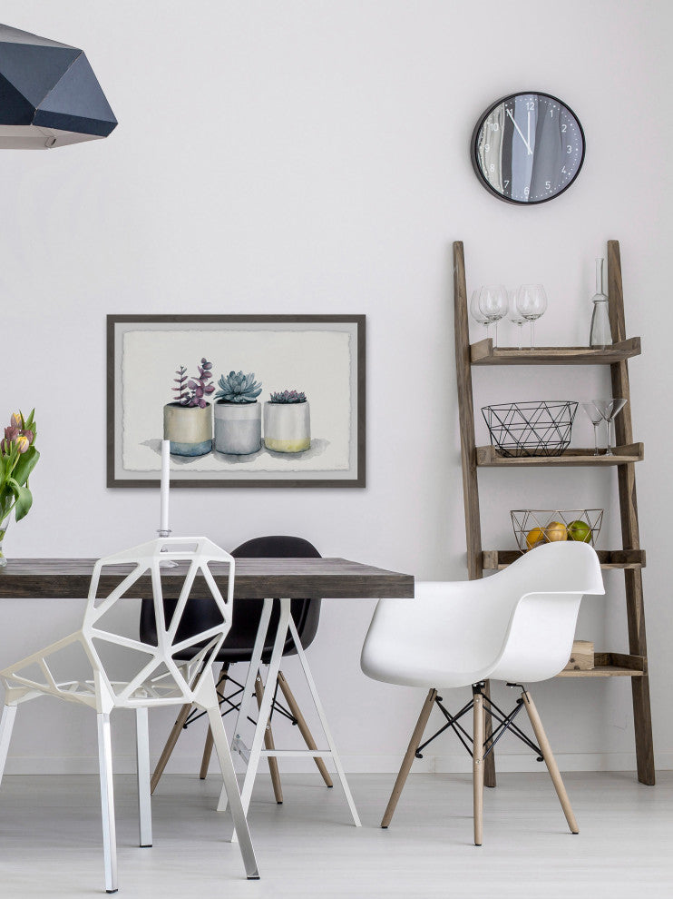 "Three Potted Succulents" Framed Painting Print