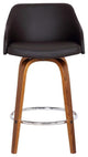 Armen Living Alec 26" Faux Leather Swivel Counter Stool in Walnut and Brown
