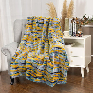 Multi Jacquard Faux Fur Throw Blanket, Teal, 50''x60''