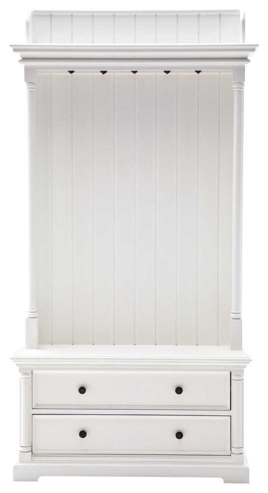 Classic White Hall Tree Coat Rack With Drawers
