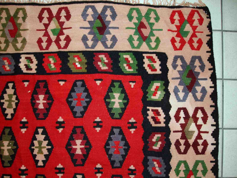 Handmade vintage Turkish Sharkoy kilim 4.9' x 6.2' (150cm x 192cm) 1950s
