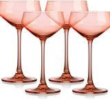 Set of Four Translucent Blush Coral Coupe Glasses