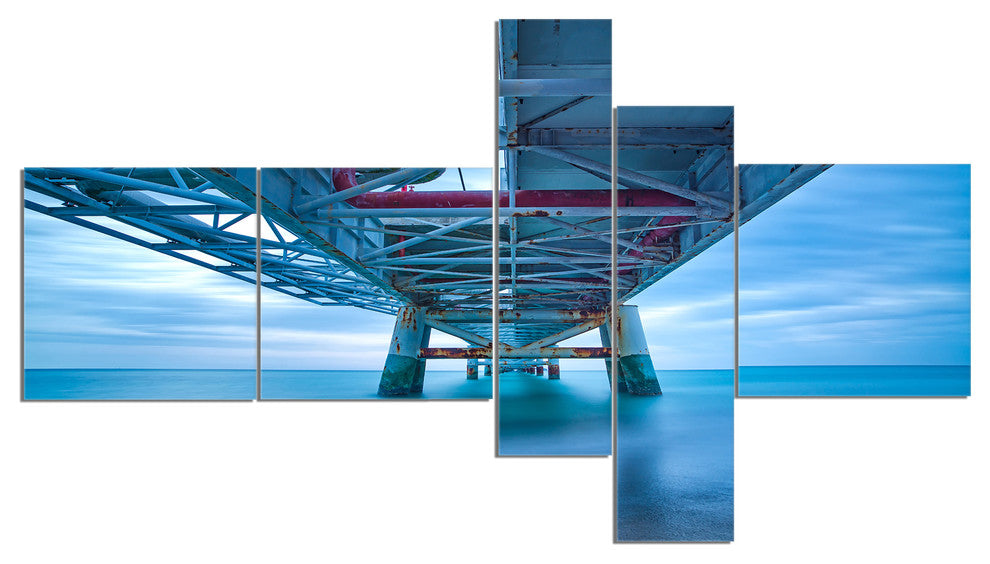 Large Industrial Pier, Seascape Canvas Art Print, 60"x32", 5 panels