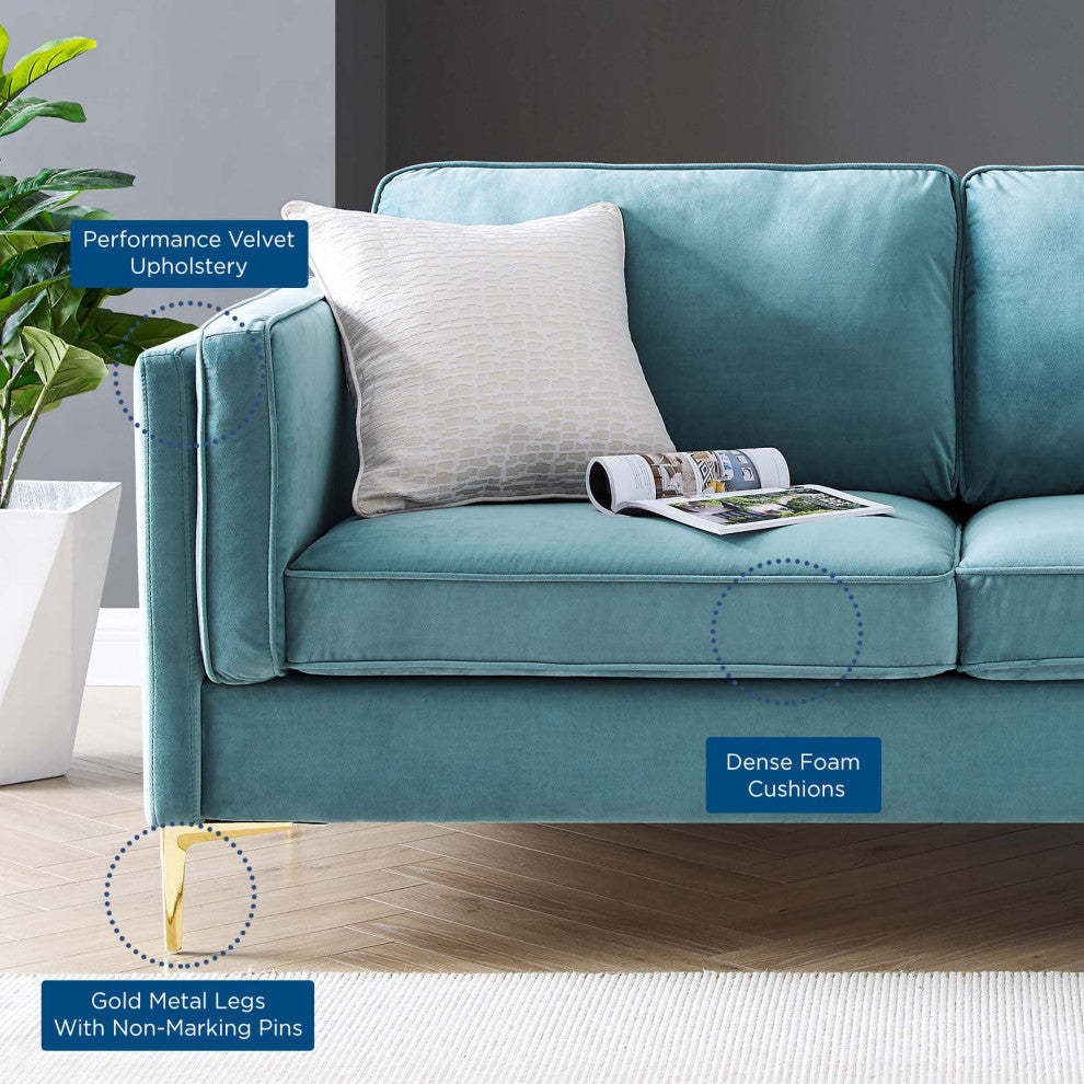 Kaiya Performance Velvet Sofa-Sea Blue