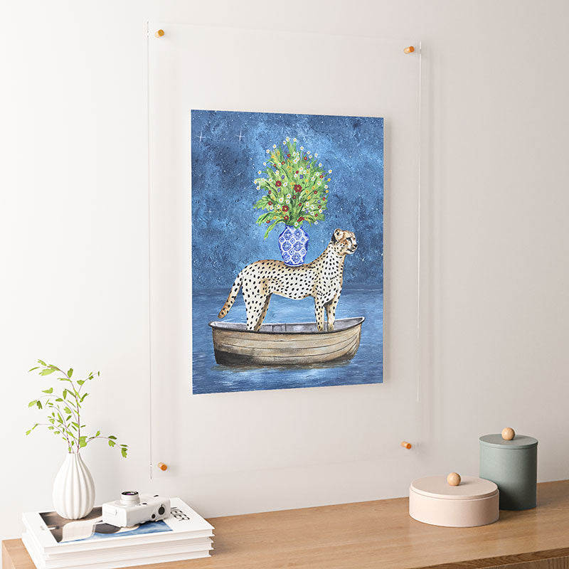 Coco De Paris Cheetah With Flowers Floating Acrylic Print