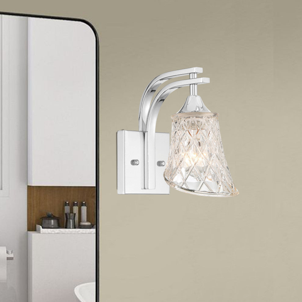 1 Light Dimmable Polished Chrome Armed Sconce