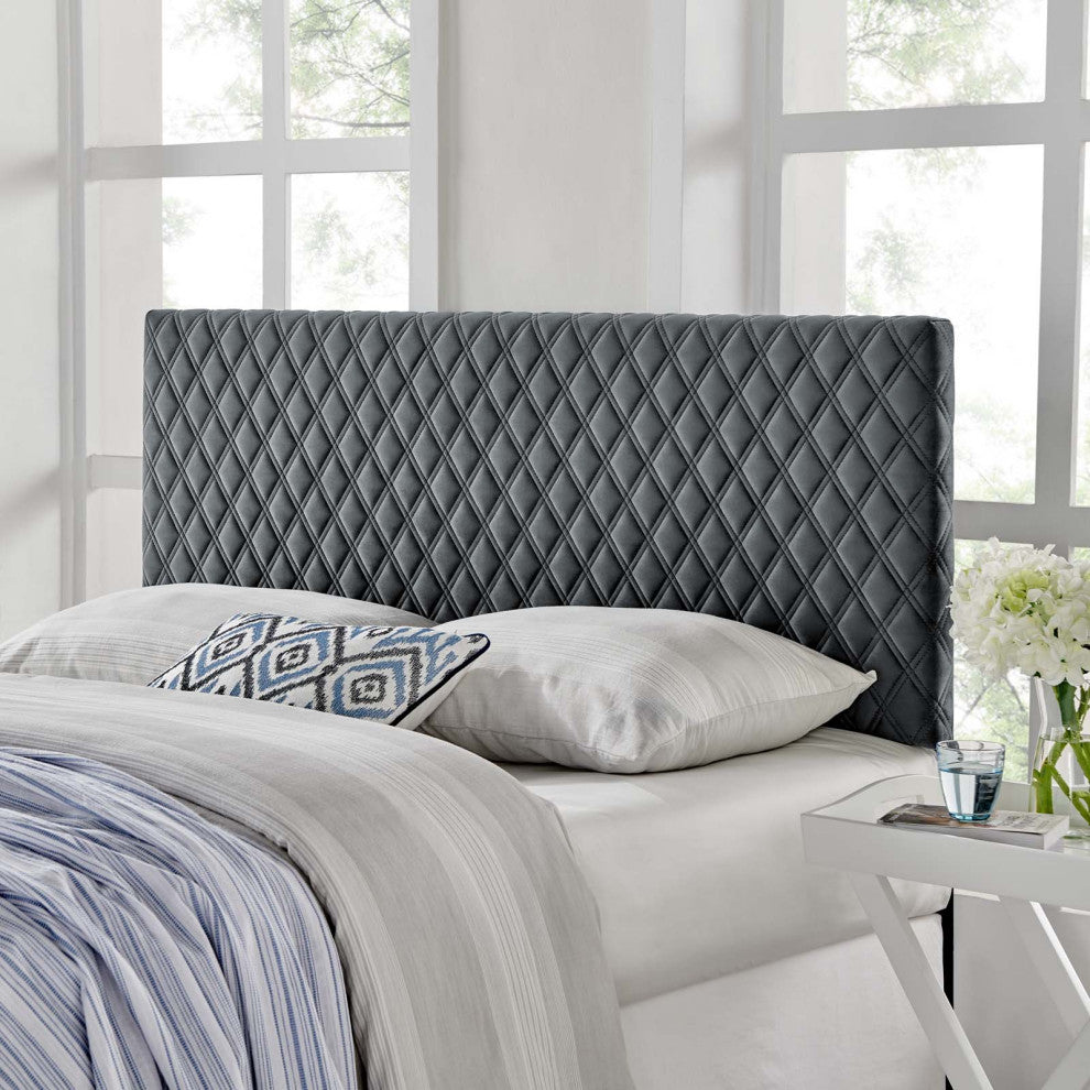 Headboard, Full Queen Size, Velvet, Dark Gray, Modern Contemporary, Bedroom