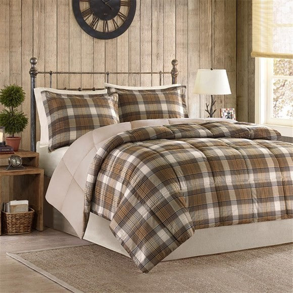 Woolrich Lumberjack Plaid Soft Spun Comforter Mini Set, Liber Brown