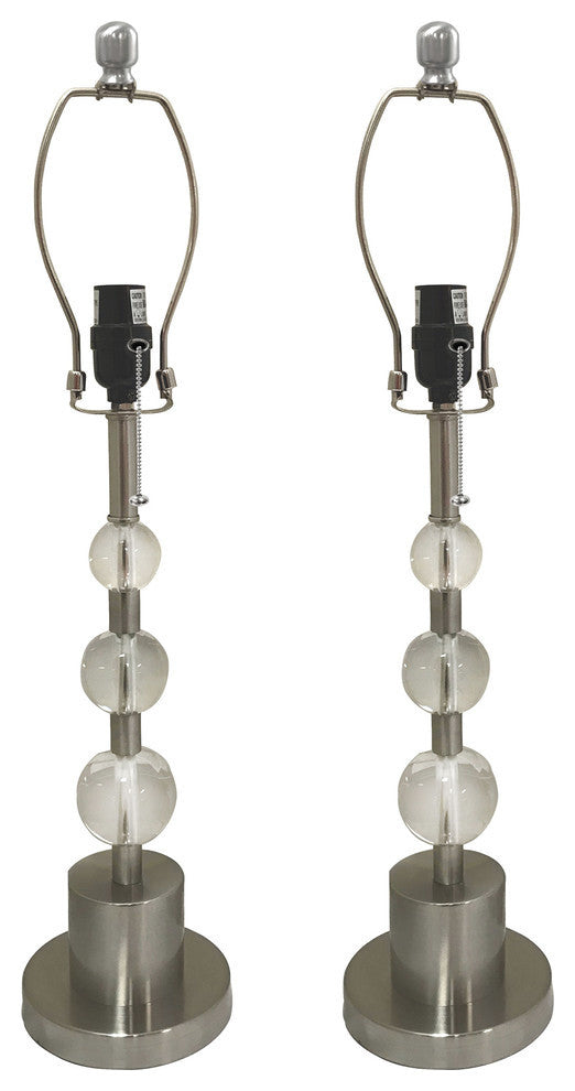 Lamp Bases, Crystal Accents, Matching Harp and Finial, Brush Nickel, Set of 2
