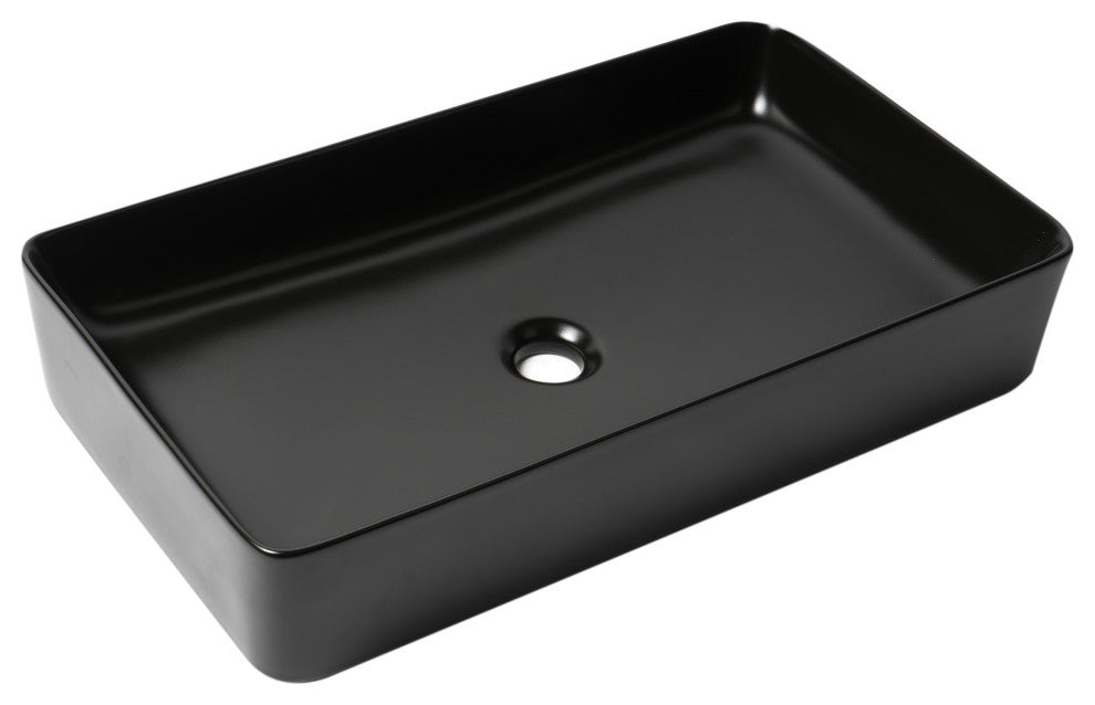 Black Matte 24" Modern Rectangular Above Mount Ceramic Sink