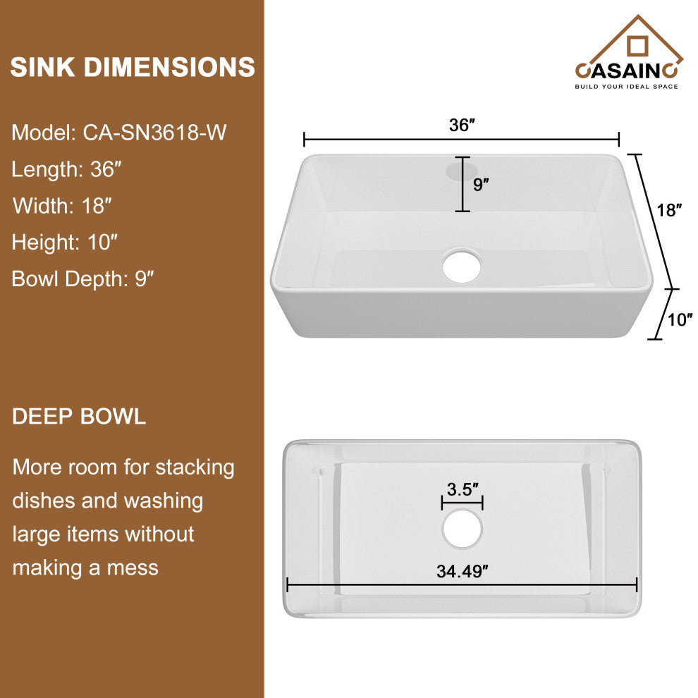 Fireclay Single Bowl Farmhouse Apron Kitchen Sink with Sprayer Kitchen Faucet, 36