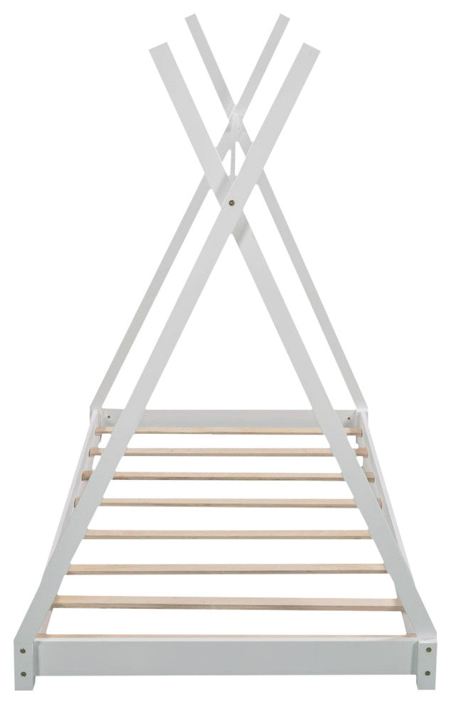 Gewnee Twin Size House Platform Bed with Triangle tructure in White