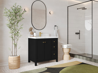 Chicago 36" Center Sink Bathroom Vanity, Black 2" Viola Gold