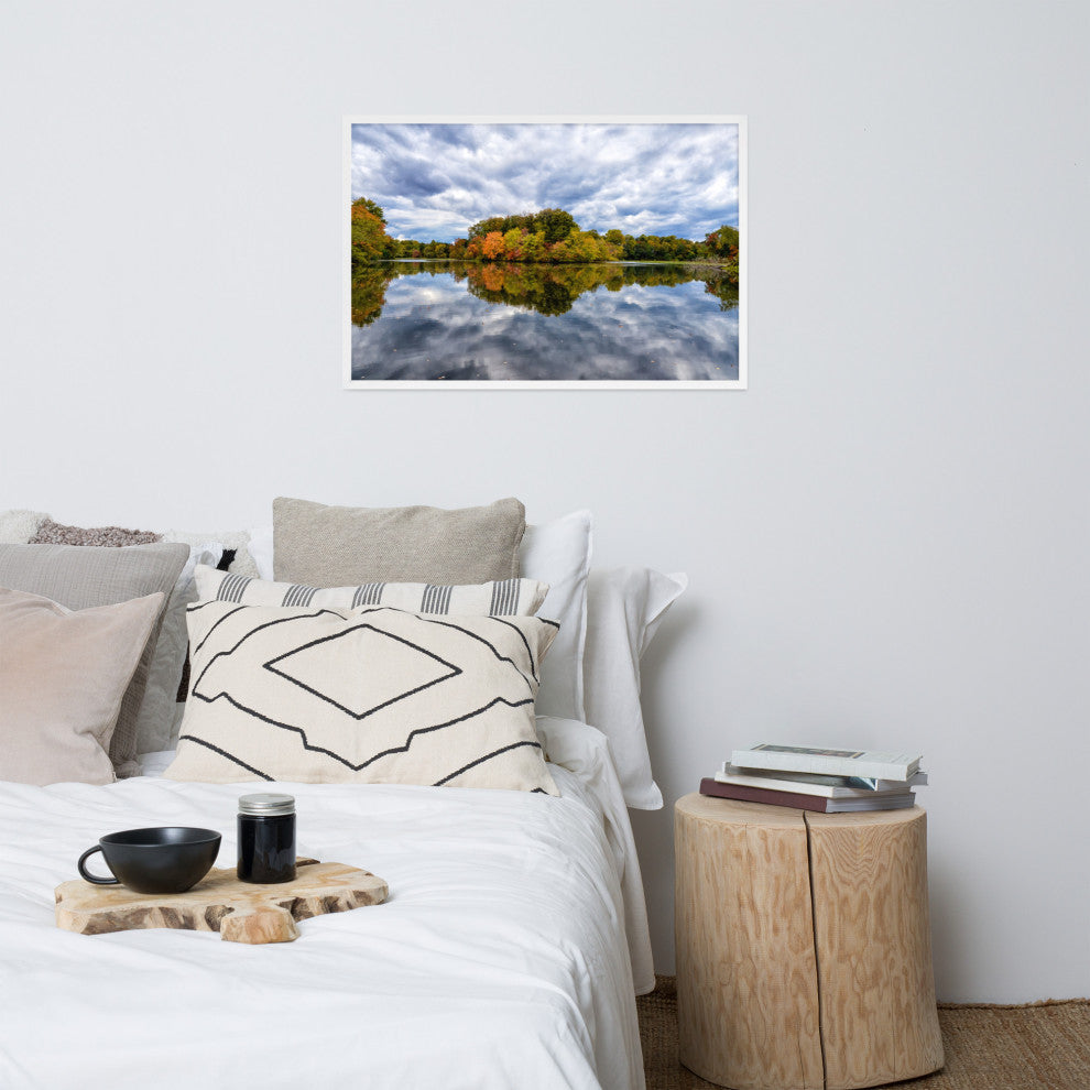 Autumn Reflections Rural Landscape Framed Photo Paper Wall Art Prints, White, 24" X 36"