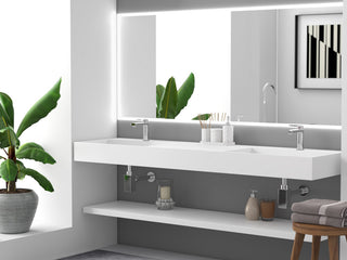CastelloUSA Juniper Wall Mounted Countertop Concealed Drain Basin Sink, White, 72, Double Basin, Standard