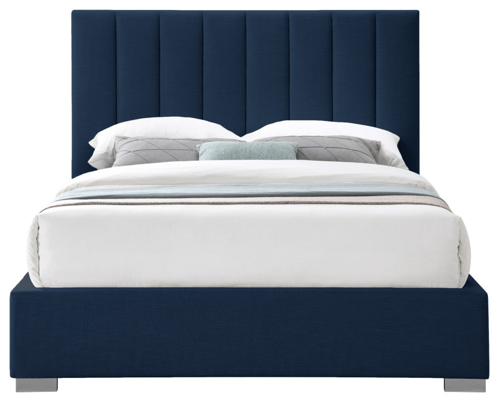 Pierce Linen Textured Fabric Upholstered Bed, Navy, Full