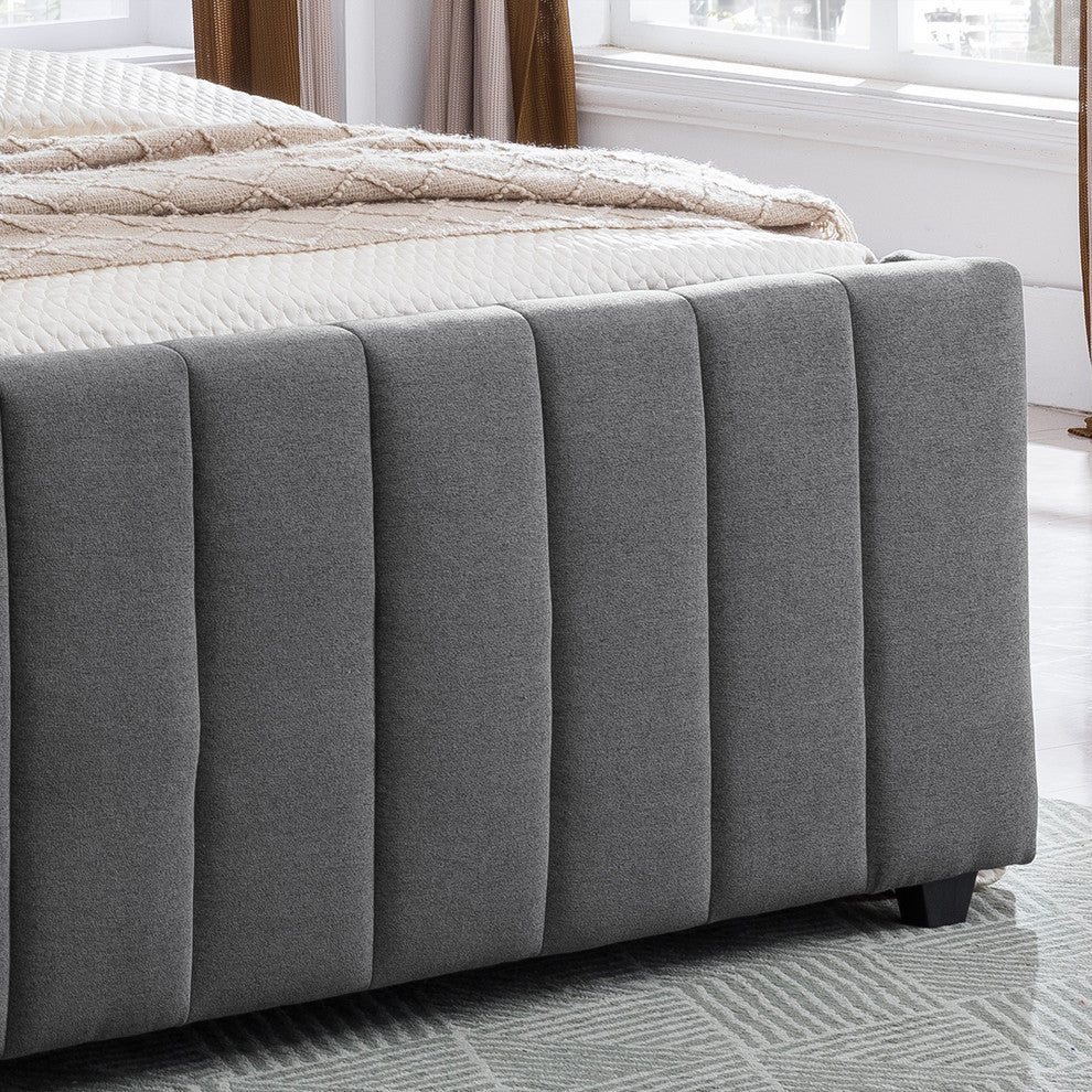 GDF Studio Riley Traditional Fully-Upholstered Queen Bed Frame, Charcoal Gray