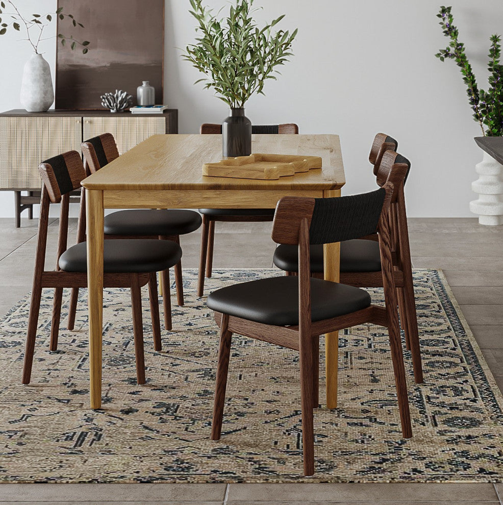 Converse Leather Solid Oak Dining Chair, Mud Brown