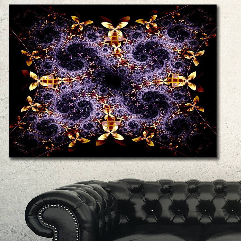 Yellow and Violet Fractal Flower, Abstract Wall Art Canvas, 40x30
