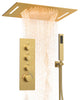 Thermostatic LED Shower System Rainfall Waterfall Shower Head w/ Hand Shower, Brushed Gold, 23 in.x 15 in.