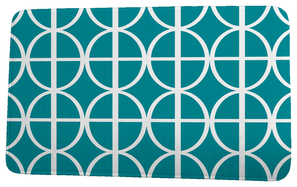 Palm Beach Ovals and Stripes Geometric Print Bath Mat, Blue, 21"x34"