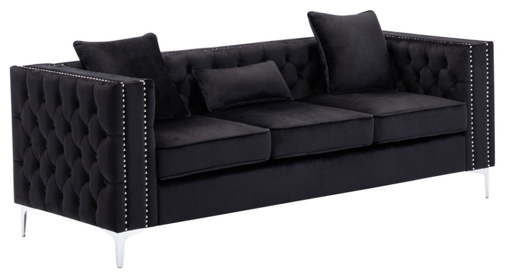 Lorreto Black Velvet Fabric Sofa Loveseat Living Room Set