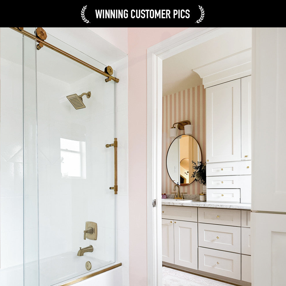 VIGO Elan Hart 56" to 60" W x 66" H Frameless Sliding Tub Door, Stainless Steel, Clear Glass