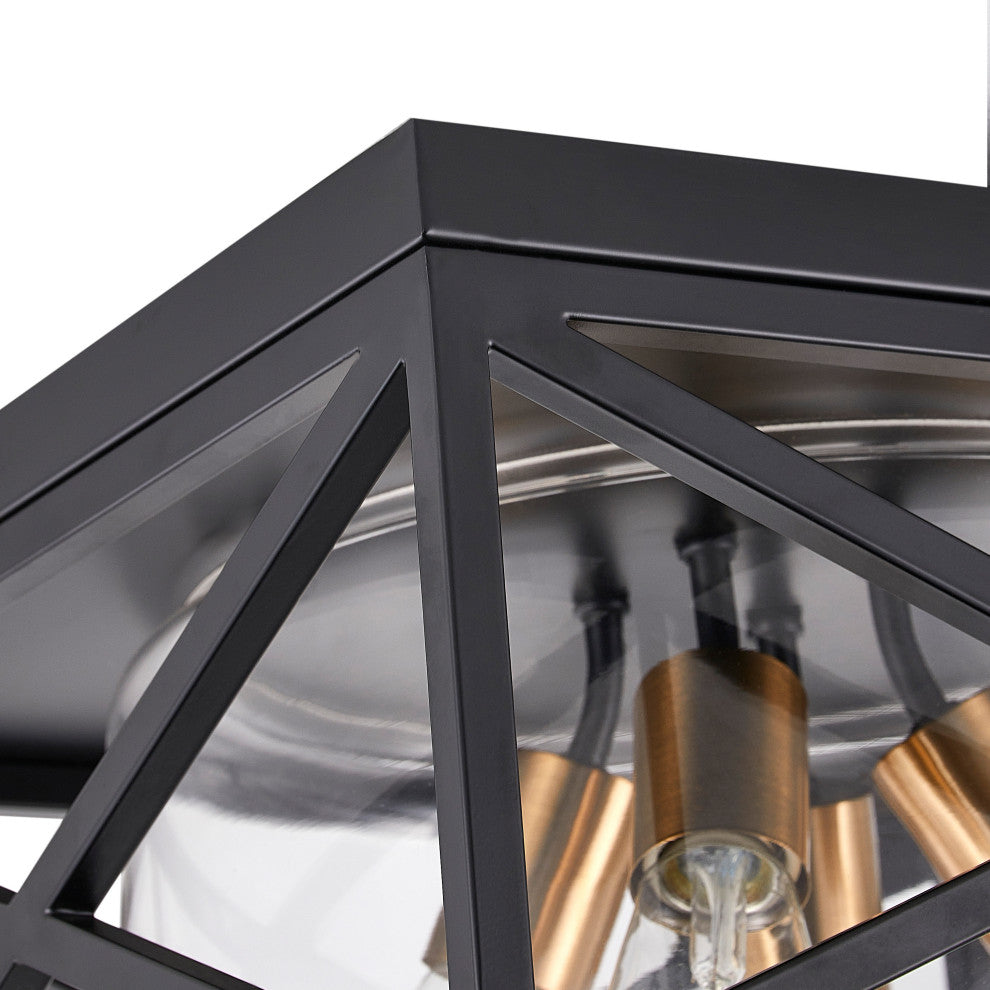 Industrial Flush Mount Ceiling Light Fixture With Glass Shade