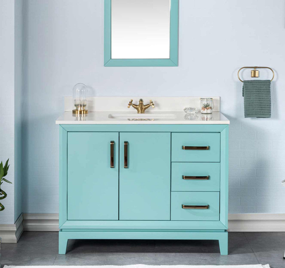 Fabia Collection 42" Bathroom Vanity With Sink, Mirror, Countertop, Turquoise