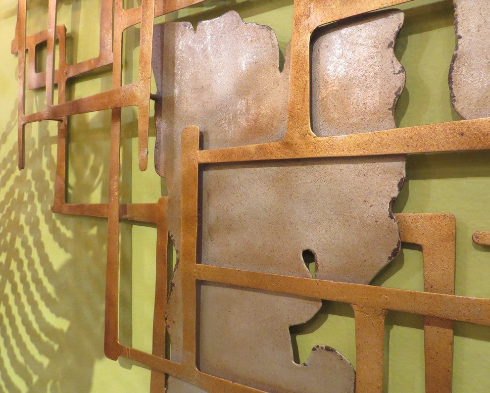 Modern Abstract Squares Gold Silver Wall Art, Contemporary Metal