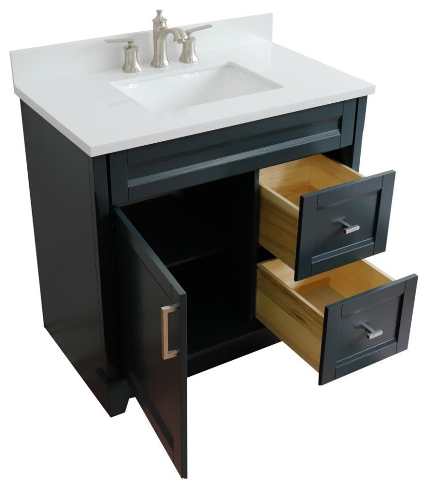 37" Single Sink Vanity, Dark Gray Finish With White Engineered Stone Top