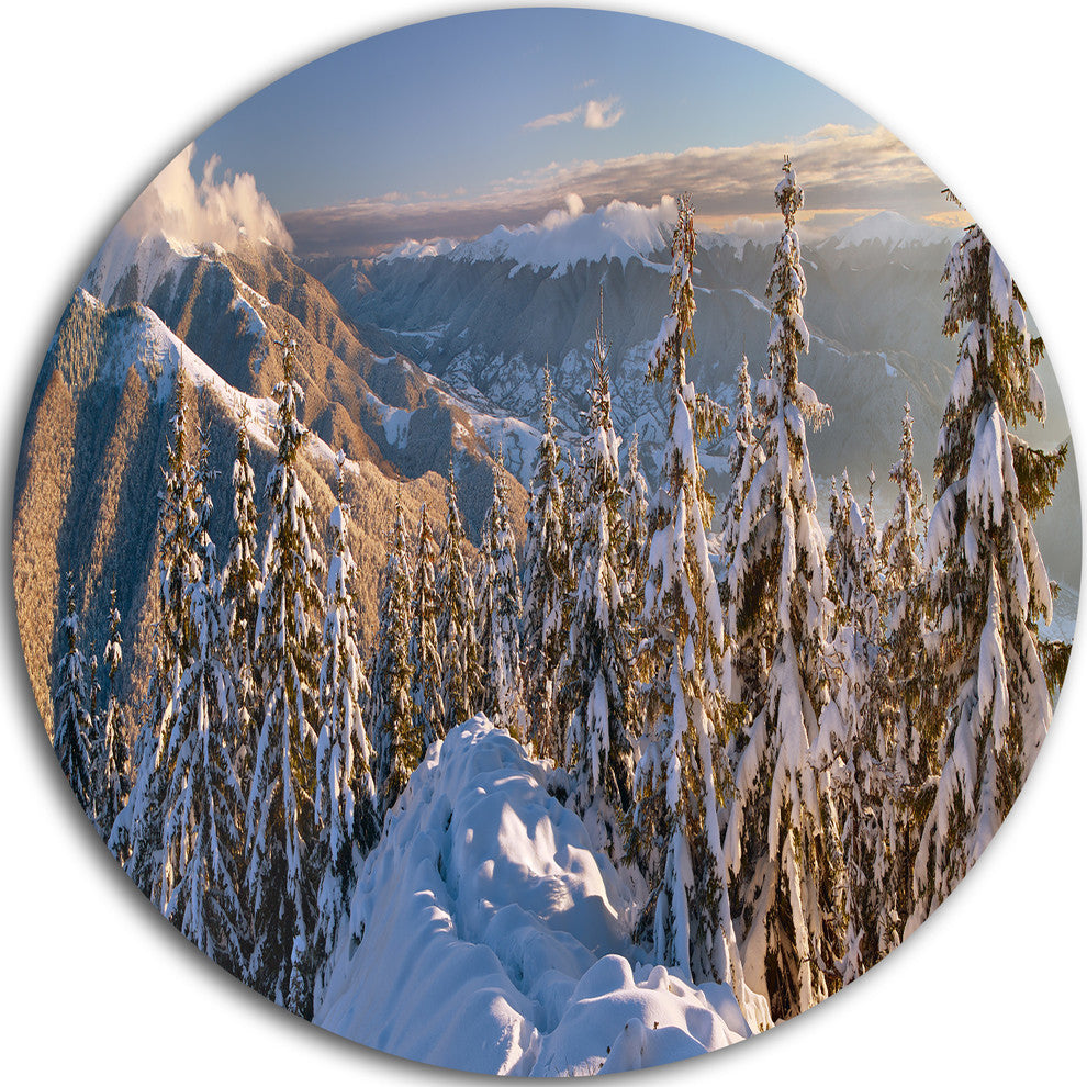 Winter Carpathians Panoramic View, Landscape Round Metal Wall Art, 36"